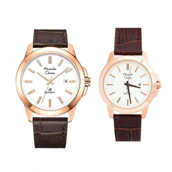 Alexandre Christie AC 1017 Rosegold White Couple Leather